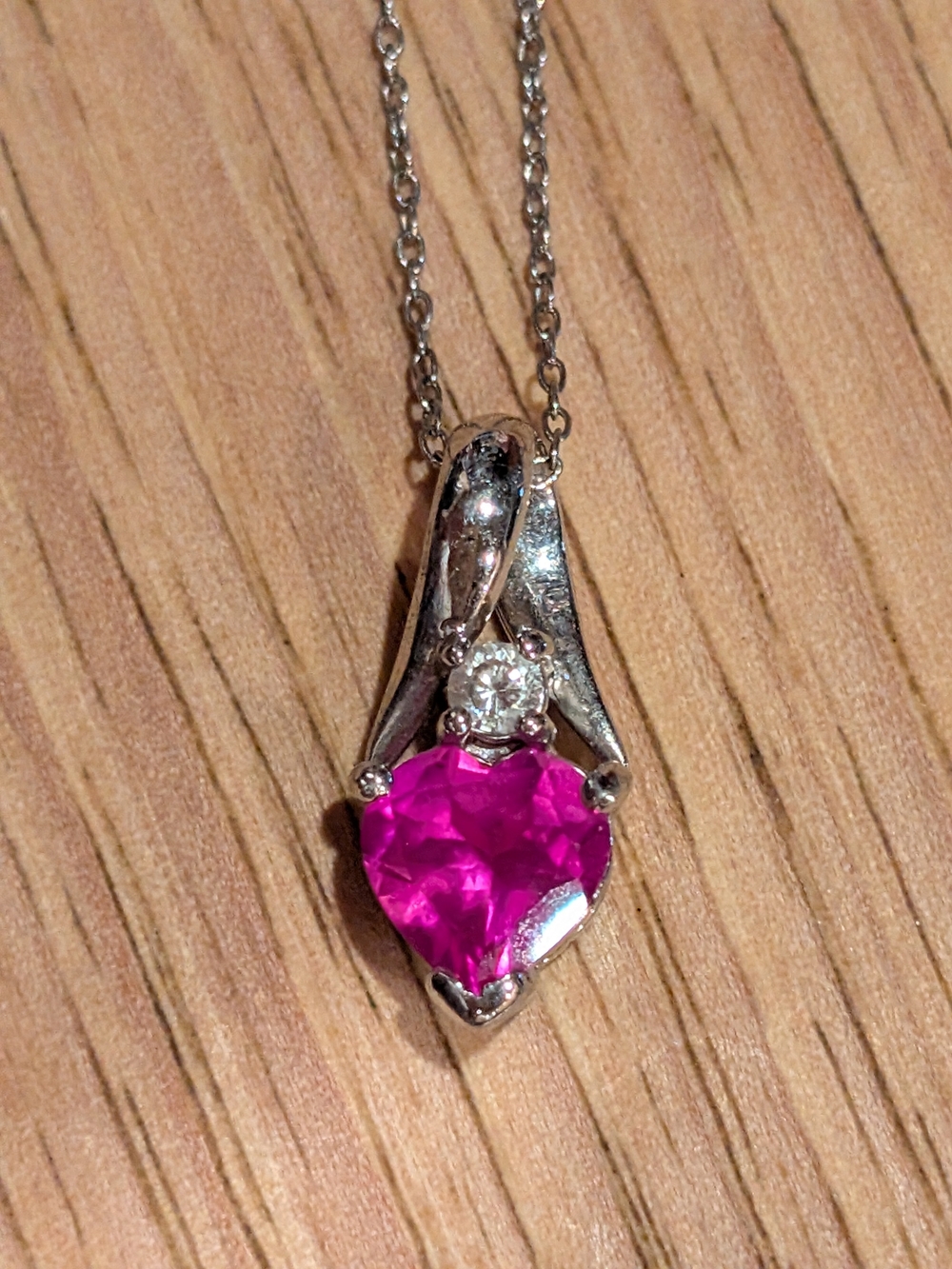 925 Sterling Pink Gemstone Heart Pendant Necklace